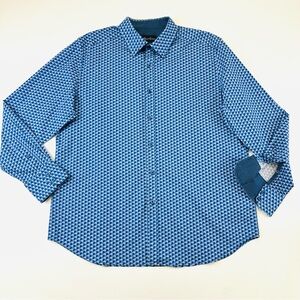 Robert Graham blue long sleeve shirt Mens Large 3D cube print stretch cotton